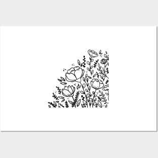 Black and white floral drawing Posters and Art